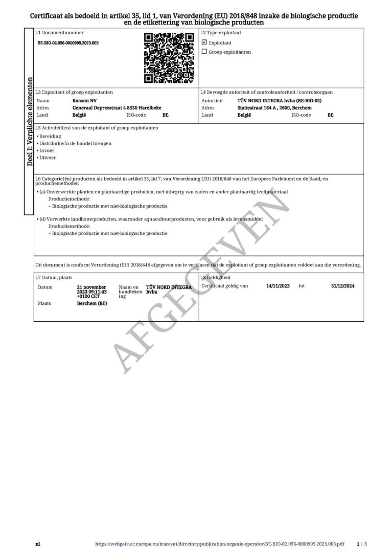 BIO RANSON NV 2024 verv 31 12 2024