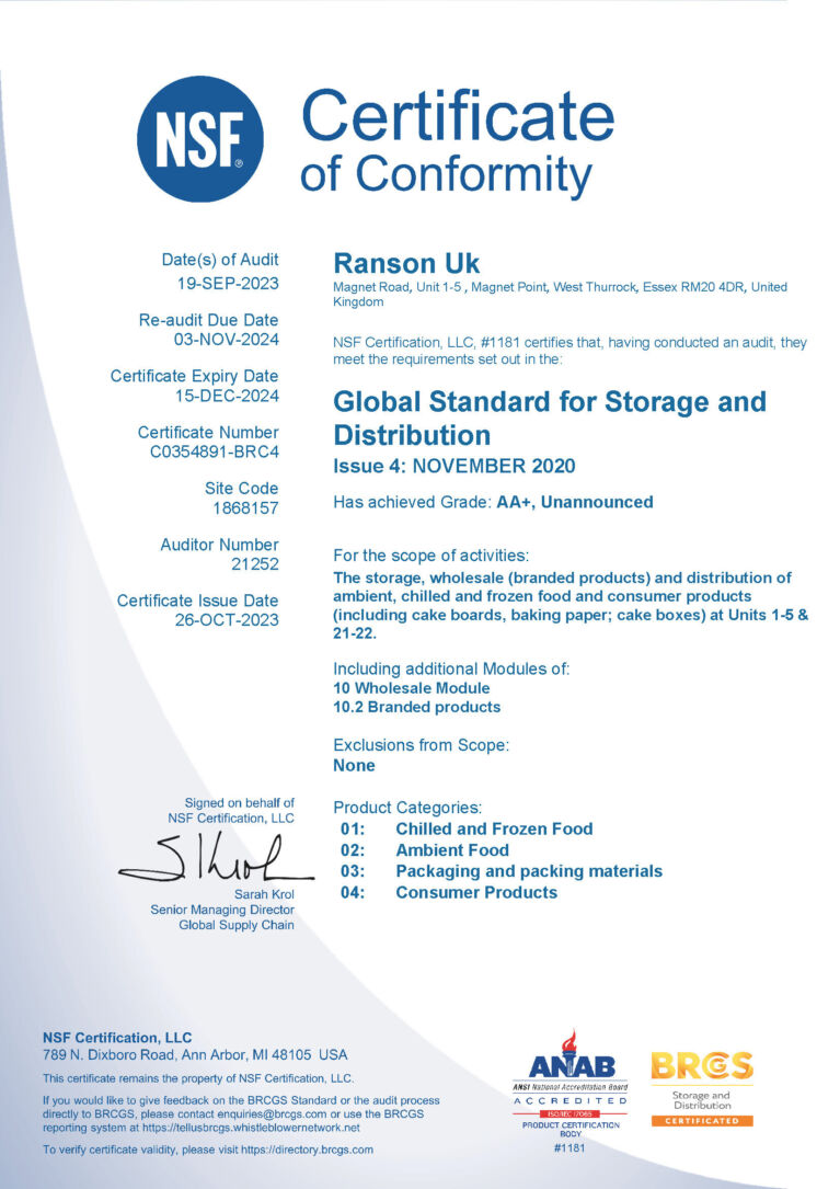 BRCGS Ranson UK certificate exp 15 12 2024 AA