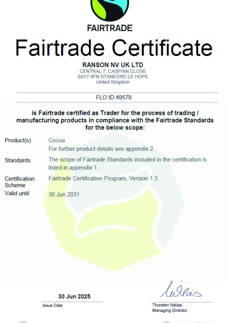 FAIRTRADE CERT RANSON UK FLO ID 49579 exp 30 06 2031