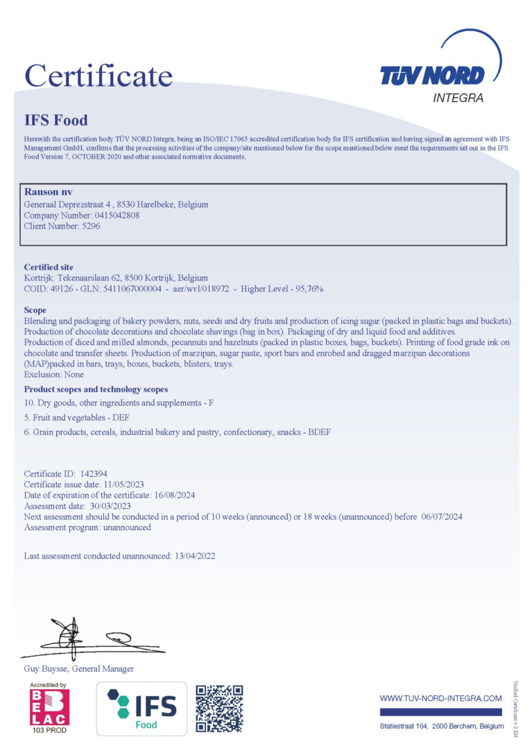 IFS certificaat productie