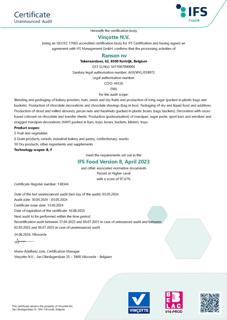 IFS certificaat productie
