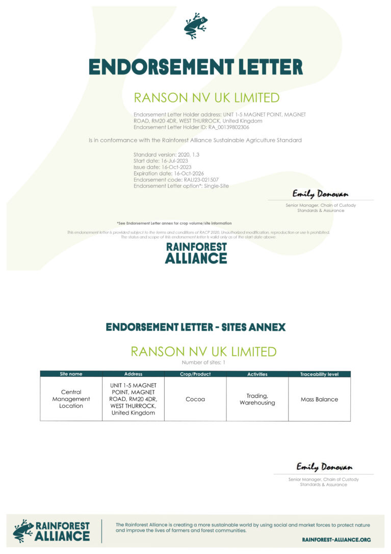 RANSON NV UK LIMITED Endorsement