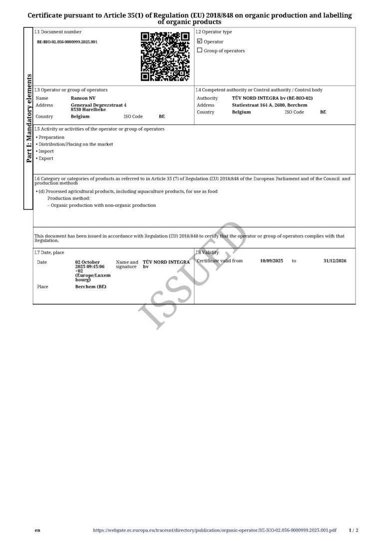 ORGANIC RANSON NV 2025 verv 31 12 2025