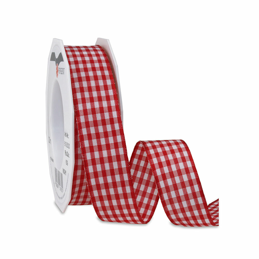 X1PC RUBAN VICHY/ ROUGE-BLANC     25MM_