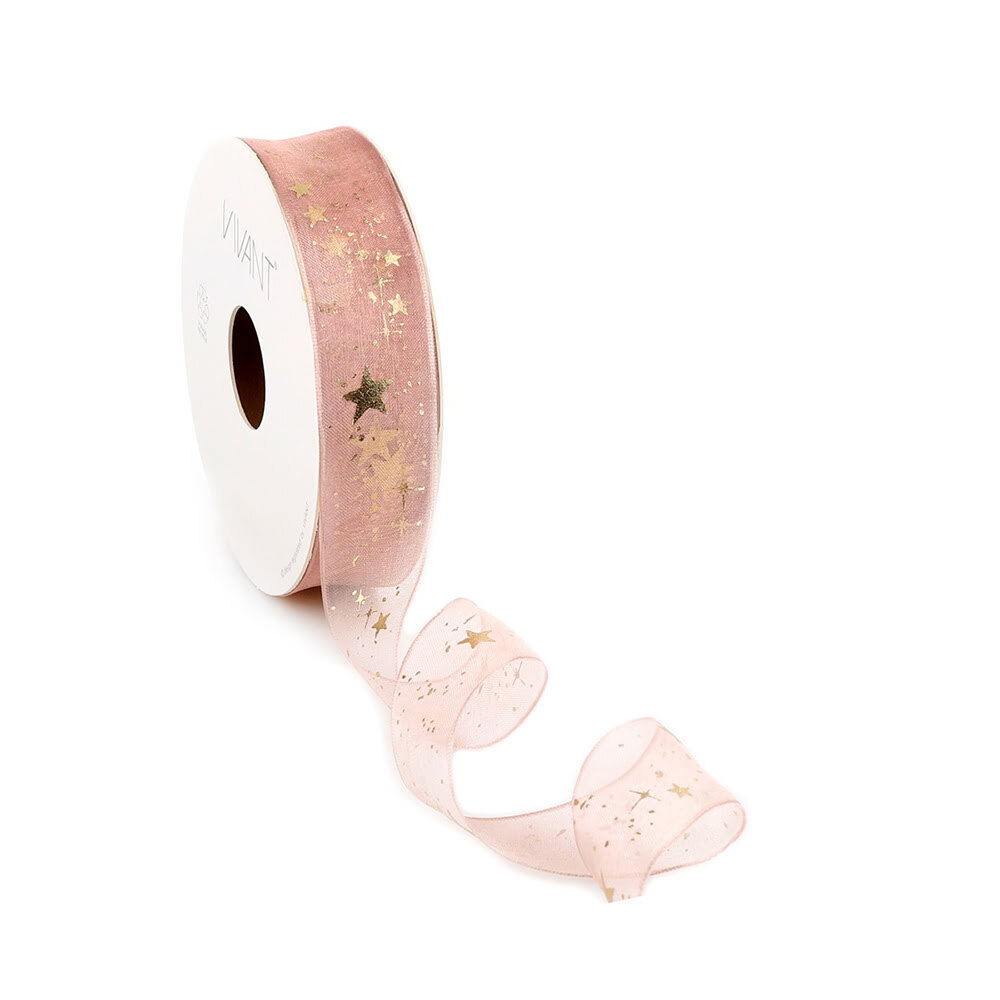 X1PC RIBBON GALAXY PINK WITH STAR GOLD 25MM