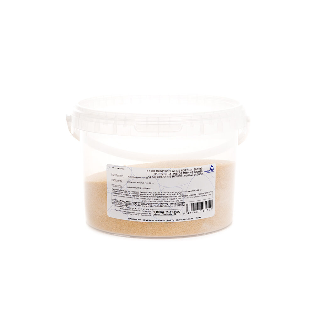 X 1KG GELATINE POWDER BOVINE ANIMAL  200H3 190-210 BLOOM