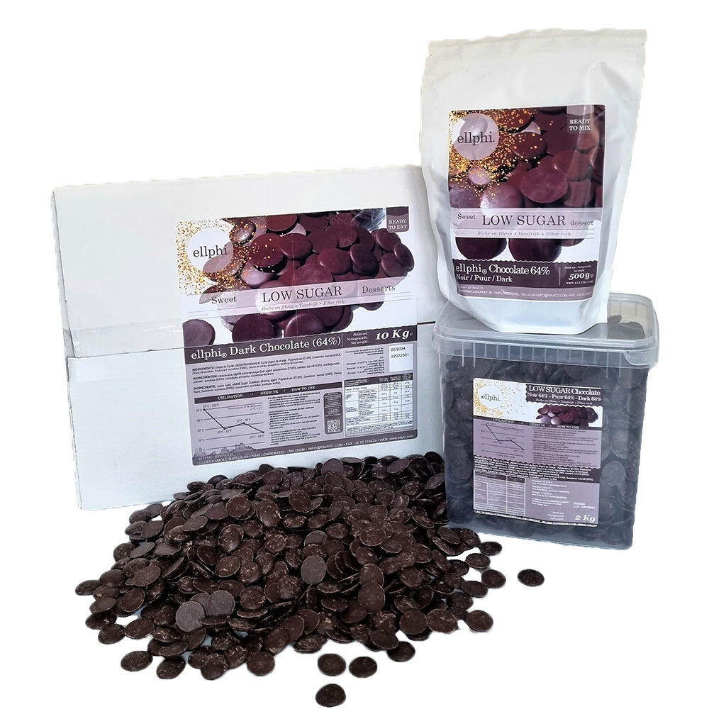 C/2X2KG CHOCOLAT NOIR 64% LOW SUGAR ELLPHI CALLETS 20MM