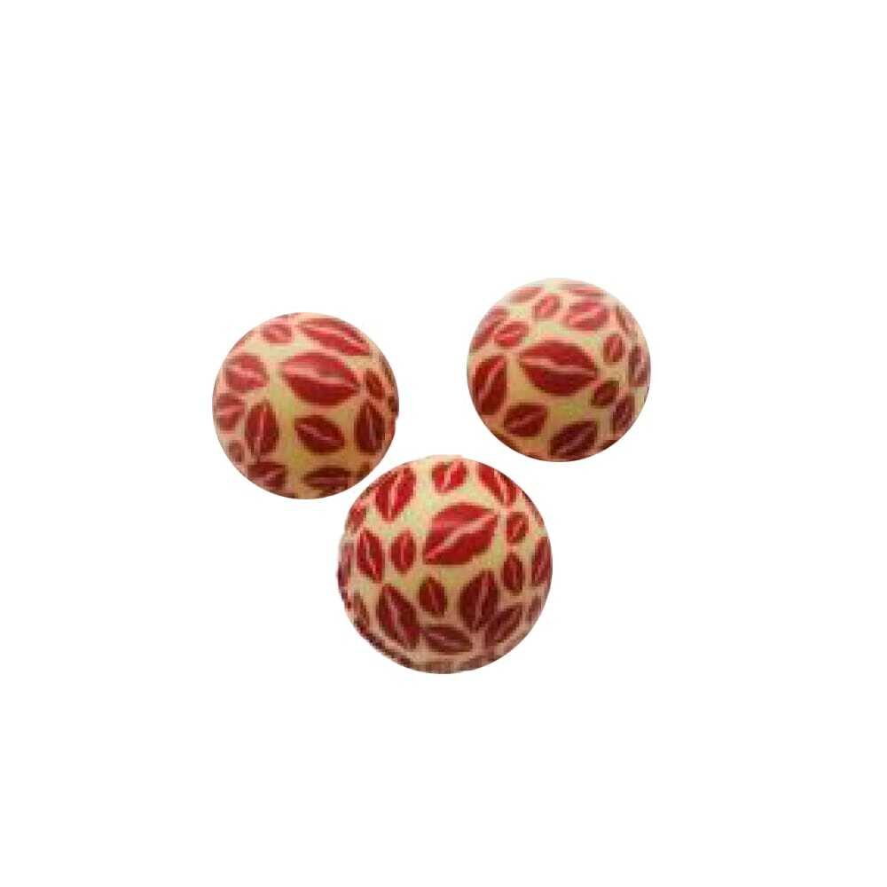 X96ST CHOCOLADE BAL RODE LIPPEN DIAM.3CM WITTE CHOCOLADE