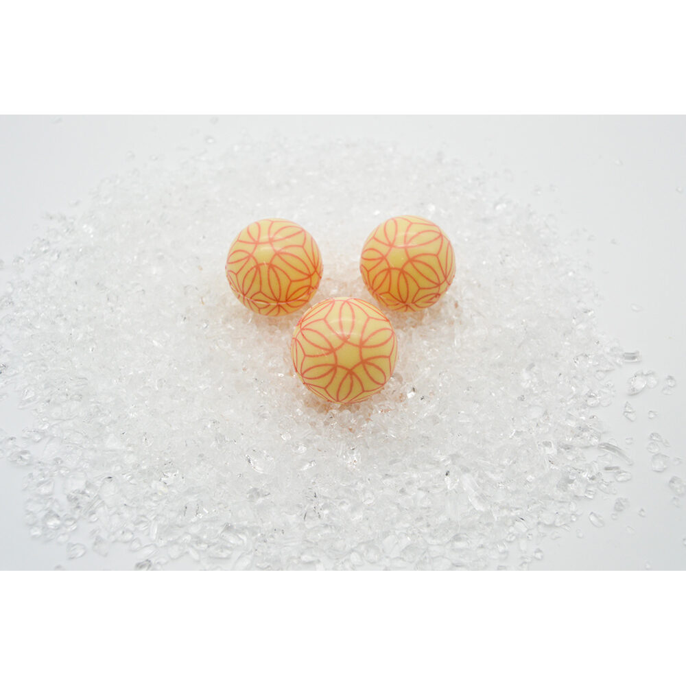 X112ST SPHÈRE 25MM BLANC IMPRIMÉ BOUCLES ROSES