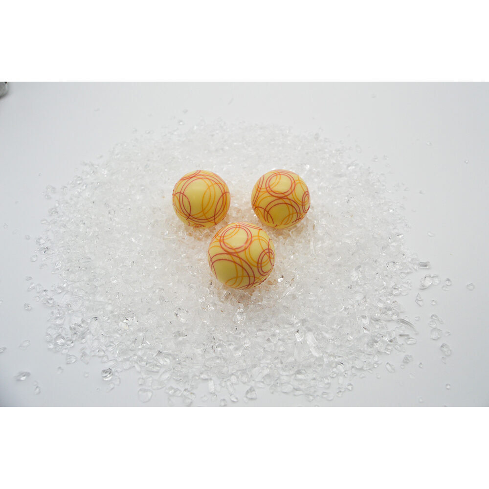 X112ST SPHÈRE 25MM BLANC IMPRIME CERCLES ROUGES/ORANGES