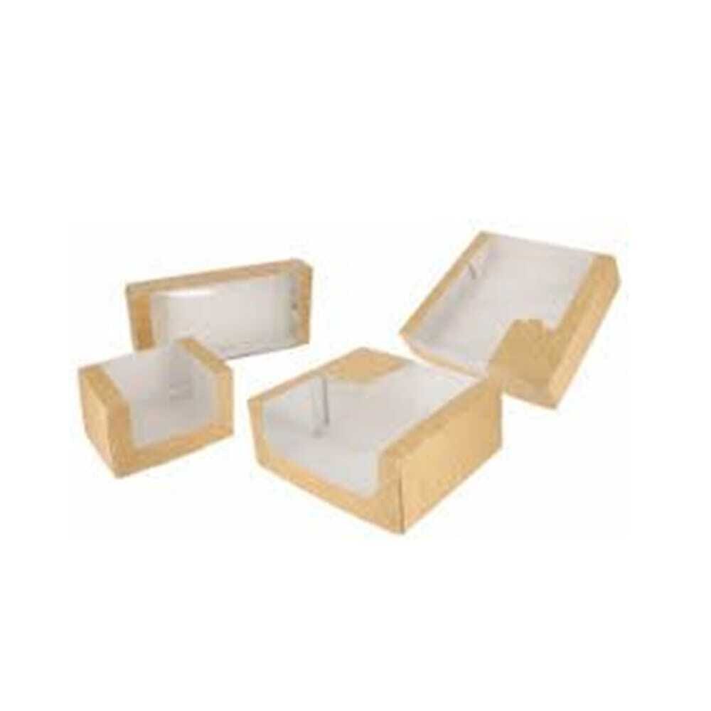 C/50PCS PASTRY BOX KRAFT WITH PET WINDOW 24X24 H6 CM