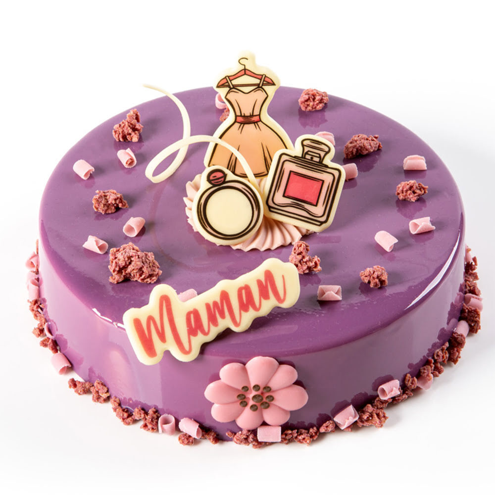 X60PC PLATE MAMA PINK LETTRES L7X3,7CM WHITE CHOCOLATE 10789