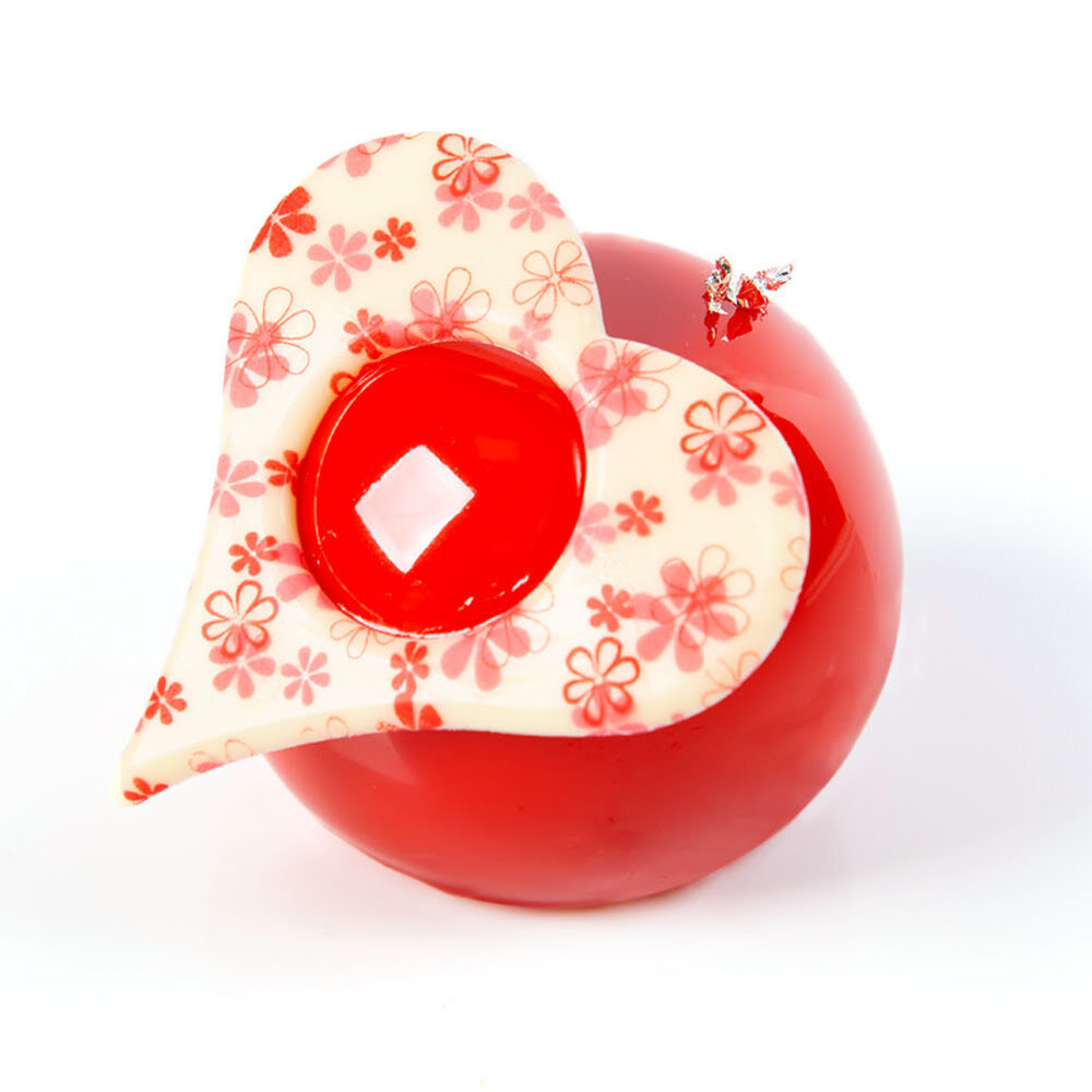 X50PC CŒUR BLANC OUVERT/FLEURS ROSES D.6,5CM CHOCOLAT 10818