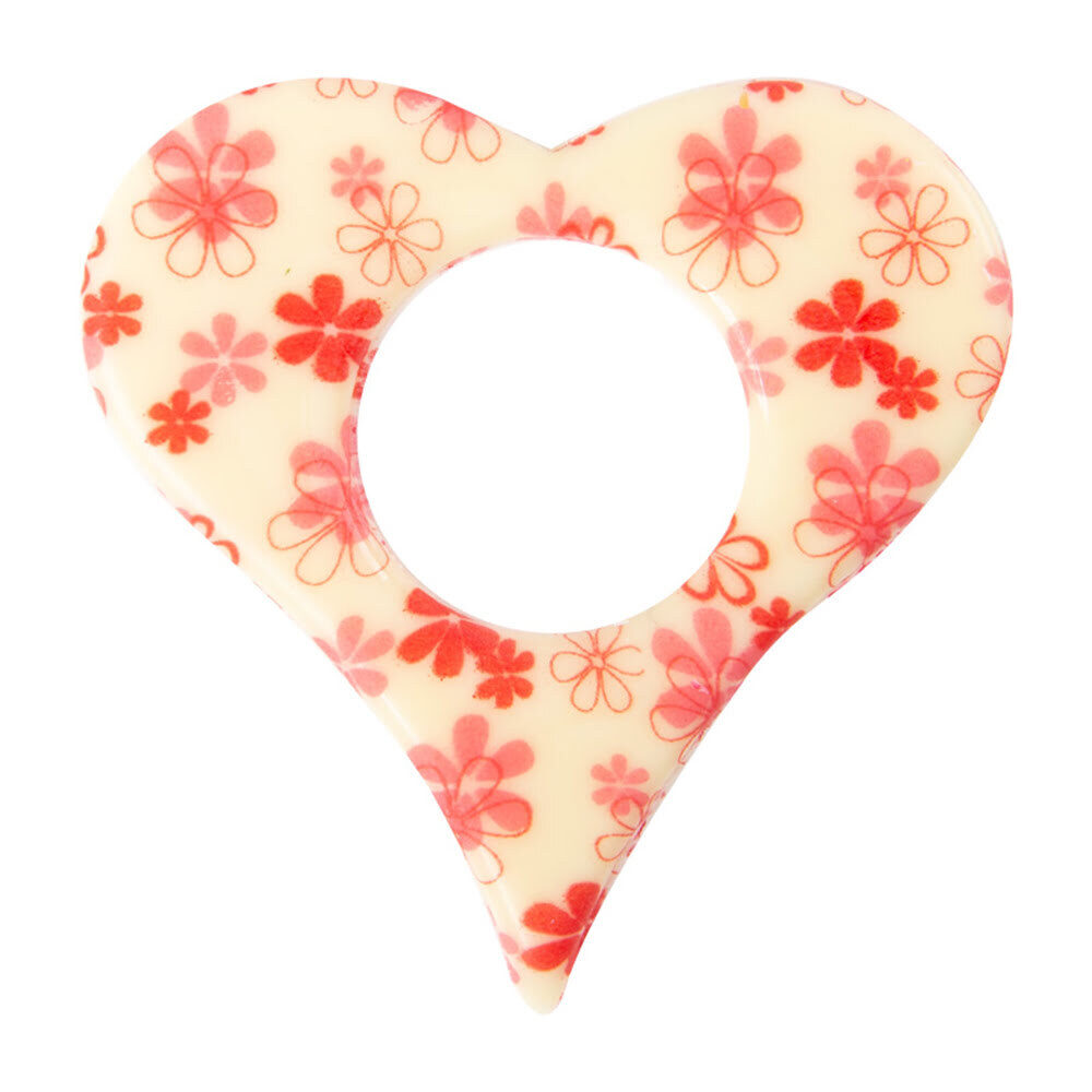 X50PC CŒUR BLANC OUVERT/FLEURS ROSES D.6,5CM CHOCOLAT 10818