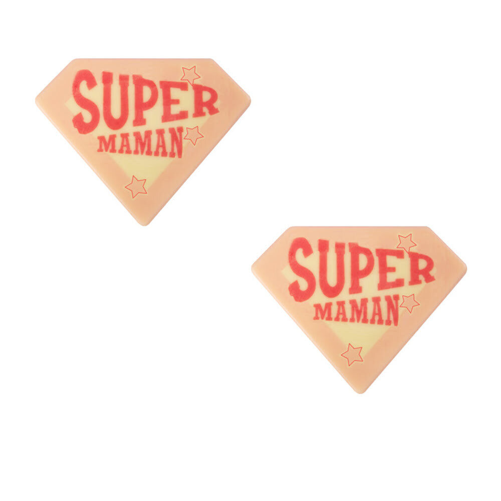 X120PC PLATE SUPER MAMAN PINK L.4,5 X 3,5CM CHOCOLATE 10822