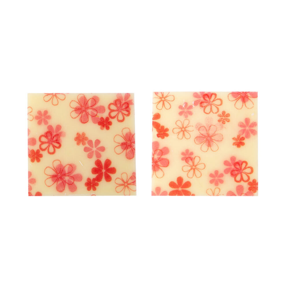 X132PC WHITE PLATE WITH RED/PINK FLOWERS 3X3CM CHOCOLATE