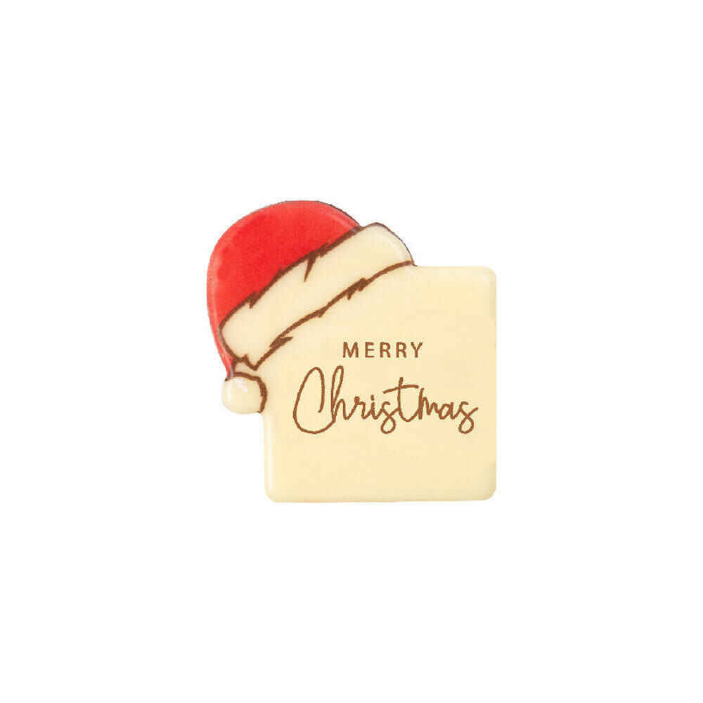 X120 PL. MERRY CHRISTMAS WITH CHRISTMAS HAT 3,5X3,5CM CHOC.