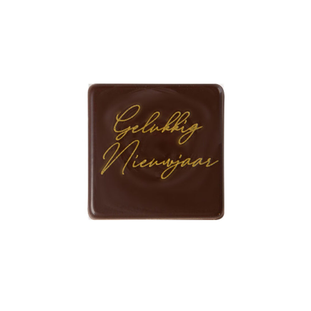 X175ST PLAATJE GELUKKIG NIEUWJAAR 3X3CM CHOCOLADE 15157