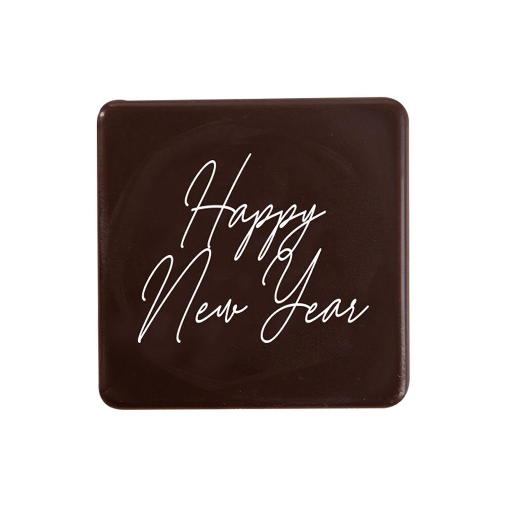 X96ST PLAATJE HAPPY NEW YEAR 3X3CM CHOCOLADE 15254