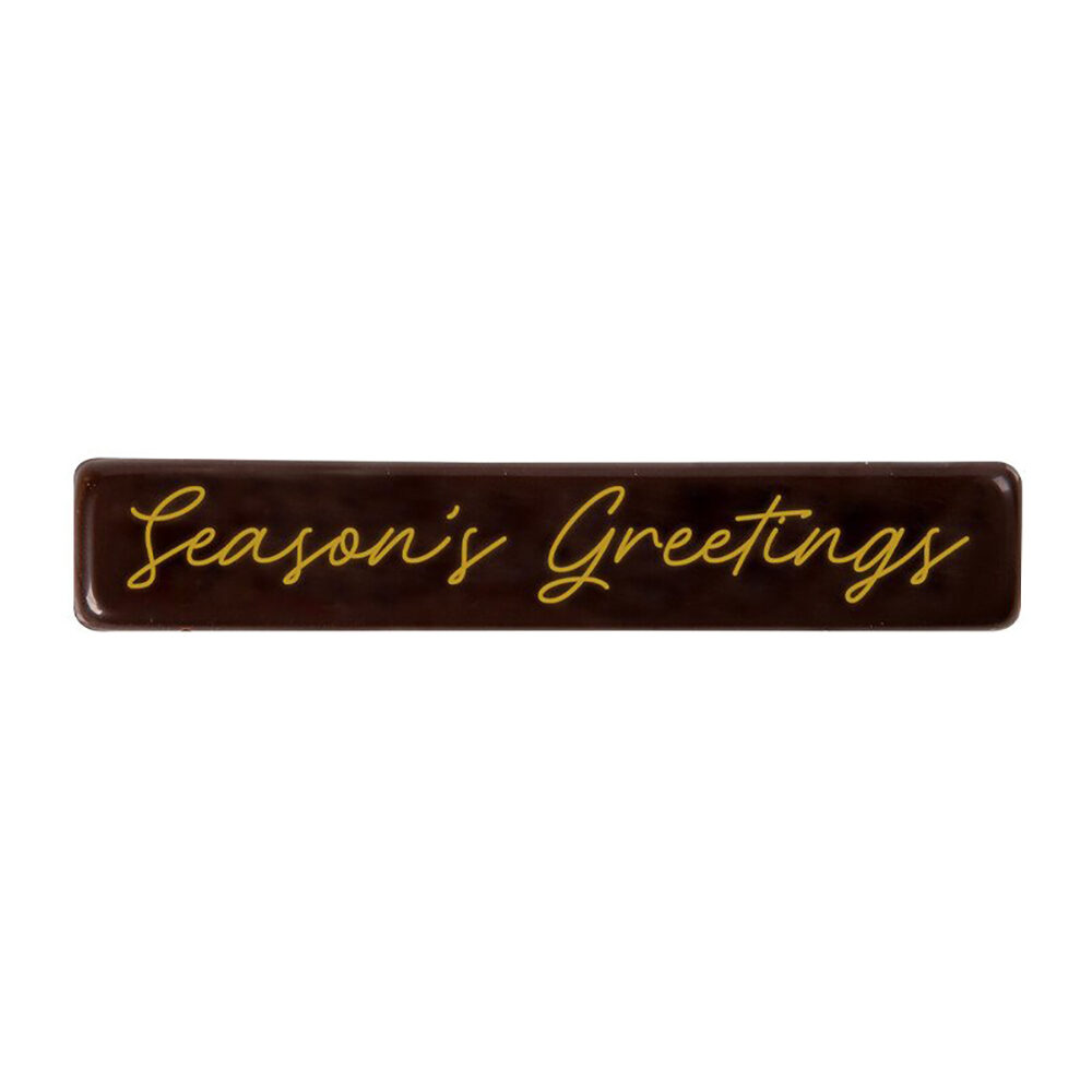 X120PC PLATE SEASON'S GREETINGS L.8X1.5CM DARK CHOC 15347