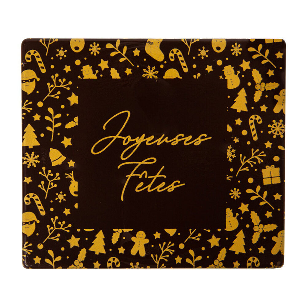 X40PC EMBOUT BUCHE JOYEUSES FETES AVEC BORD D'OR 9X8CM CHOC.