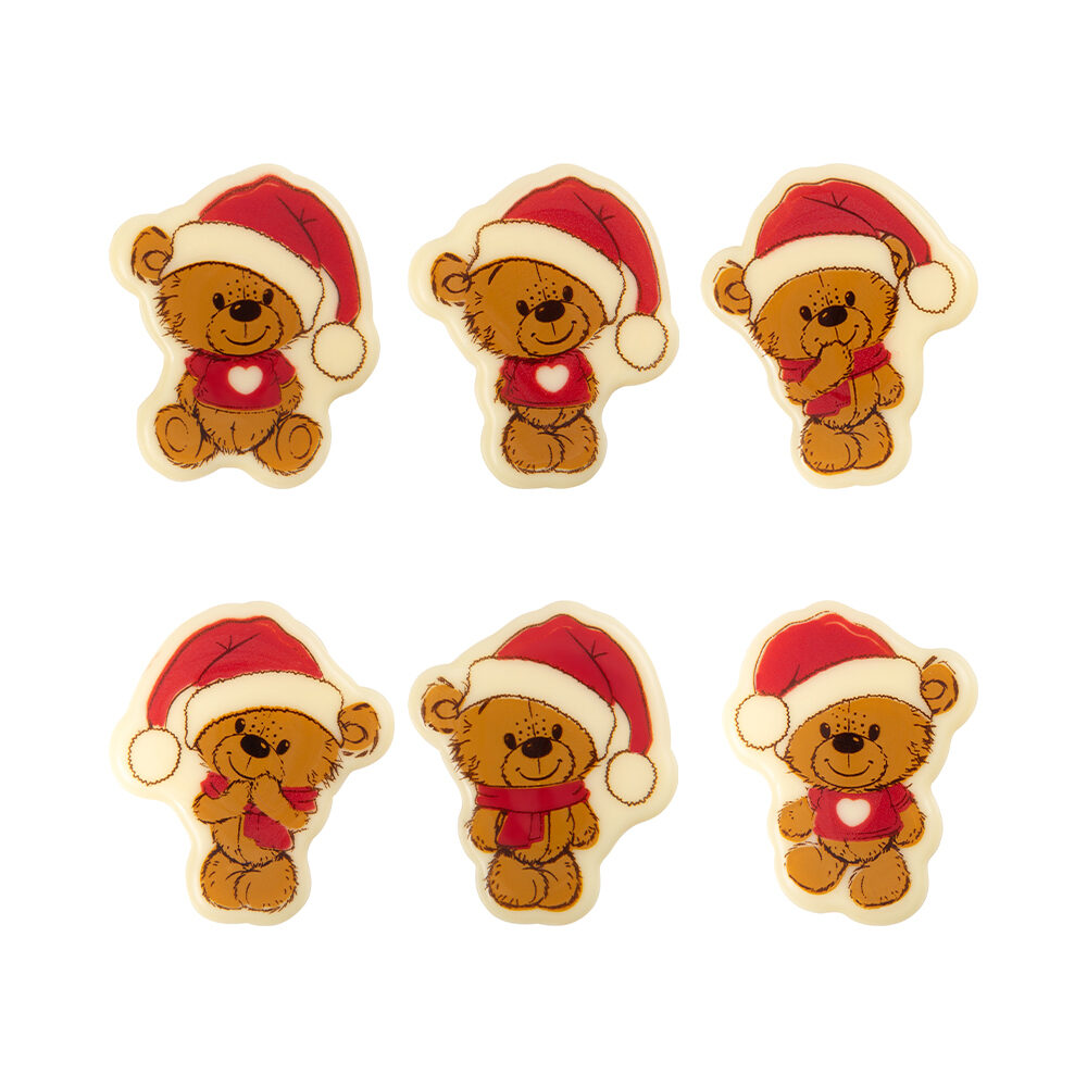 X120PC ASS BEARS/XMAS HAT L.4.5X3.8CM CHOCOLATE 15523