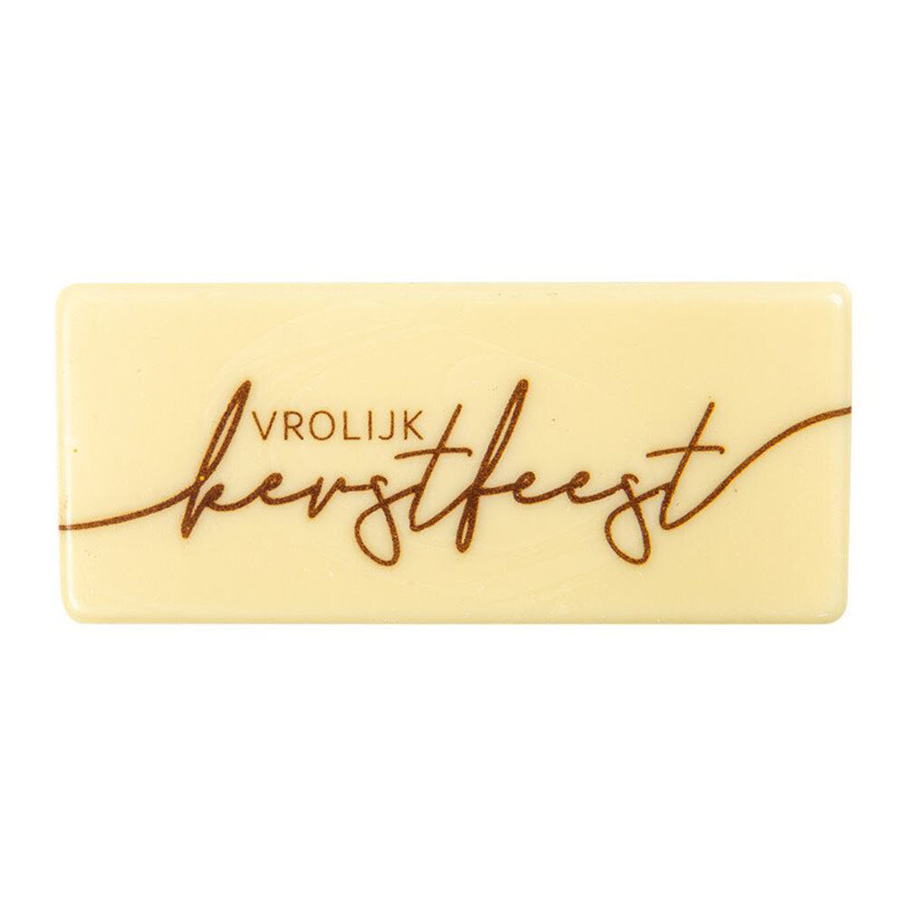 X60ST PLAATJE VROLIJK KERSTFEEST L.8 X 3,5CM WIT CHOC.15533