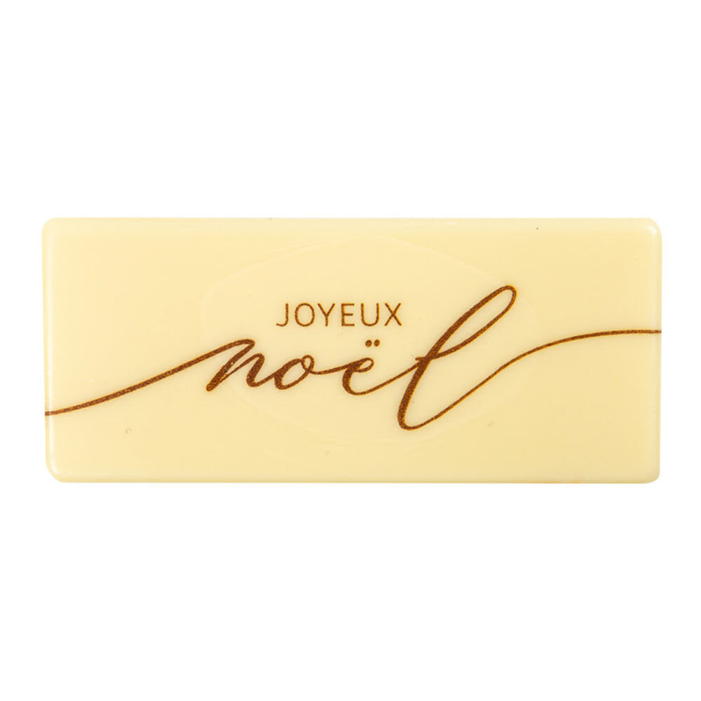 X60PC PLATE JOYEUX NOEL L.8 X 3,5CM WHITE CHOCOLATE 15534