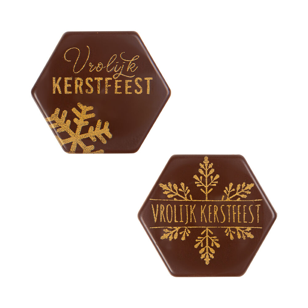 X120PC PLATE HEXAGON VROLIJK KERSTFEEST D.3.8CM CHOC. 15790