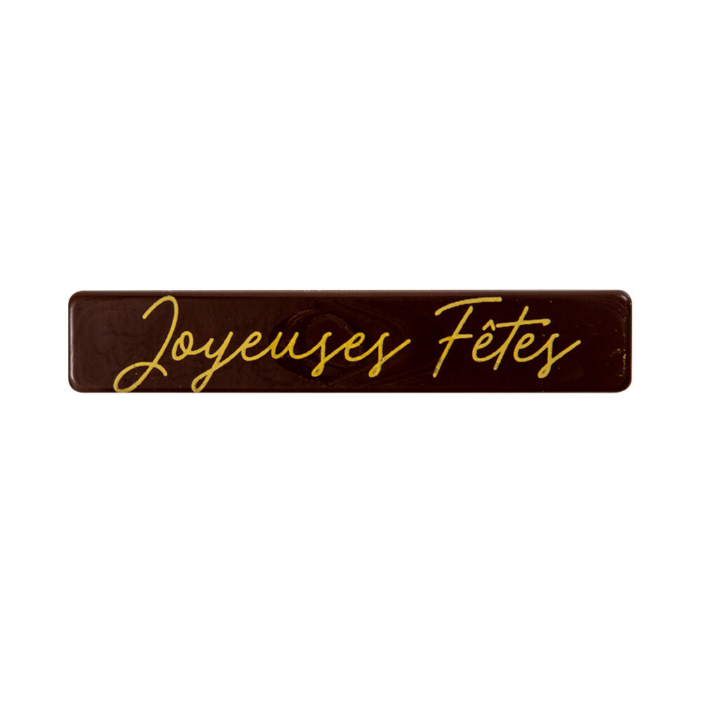 X120PC PLAQUETTE JOYEUSES FETES L8 X 1,5CM CHOCOLAT 15851