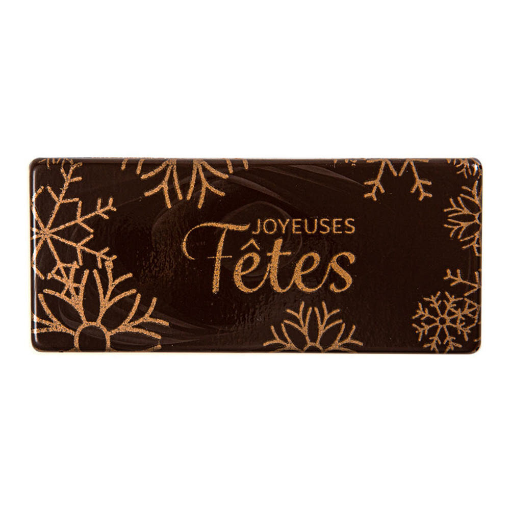 X60PC PLAQUE JOYEUSES FETES L.8 X 3,5CM DARK CHOCOLATE 15858