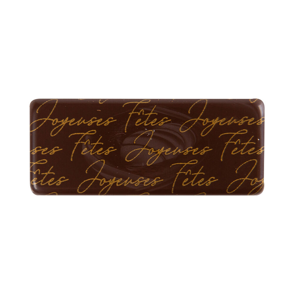 X100PC PLAQUETTE JOYEUSES FETES L.5.5X2.2CM CHOC FOND 15951