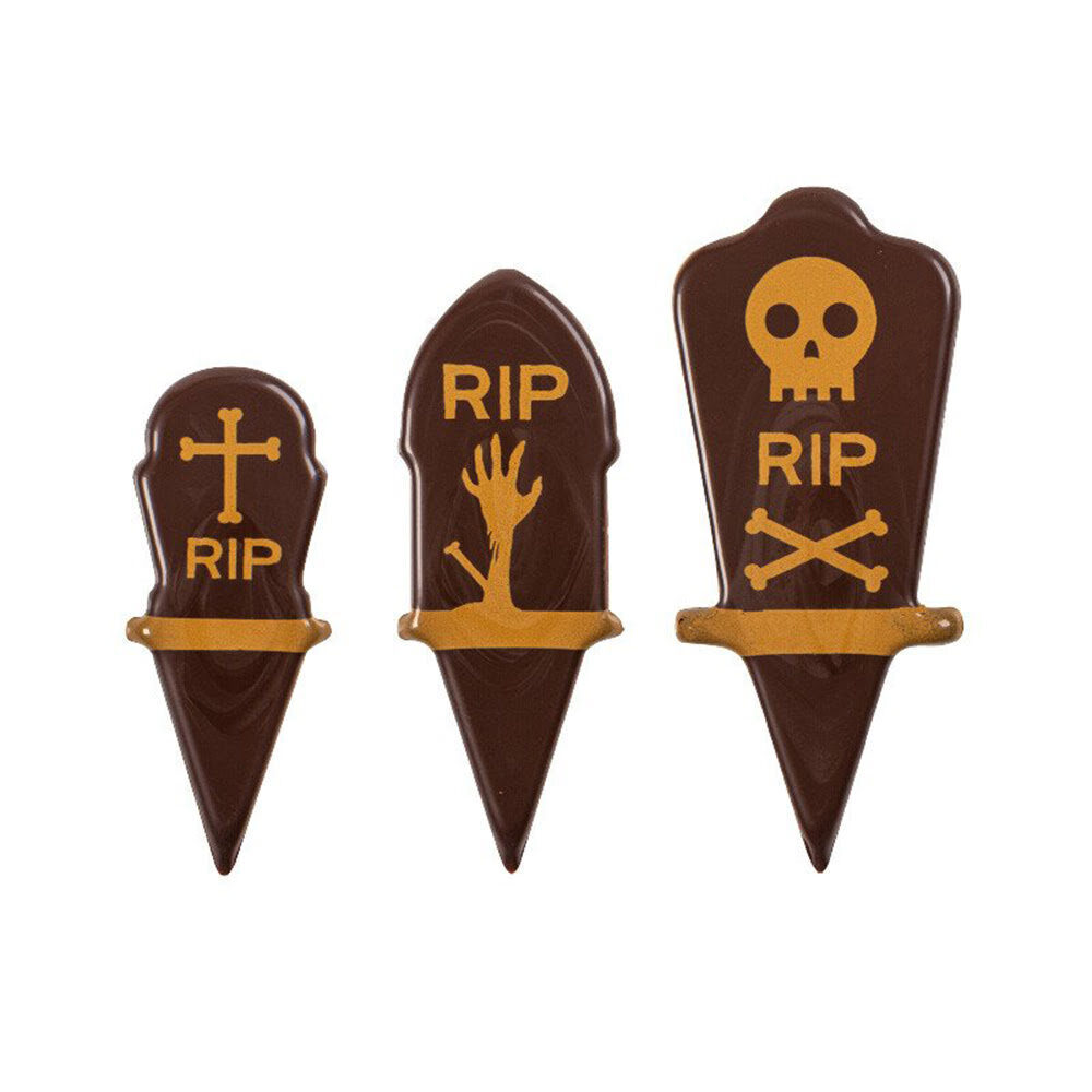 X105PC PICK TOMBSTONE RIP H.5,7-6,7-7,7CM CHOCOLATE 17011