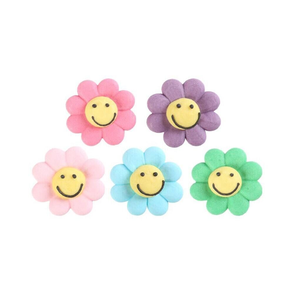 X210PC ASS. FLEURS SMILEY 2D D2.8CM SUCRE 24892