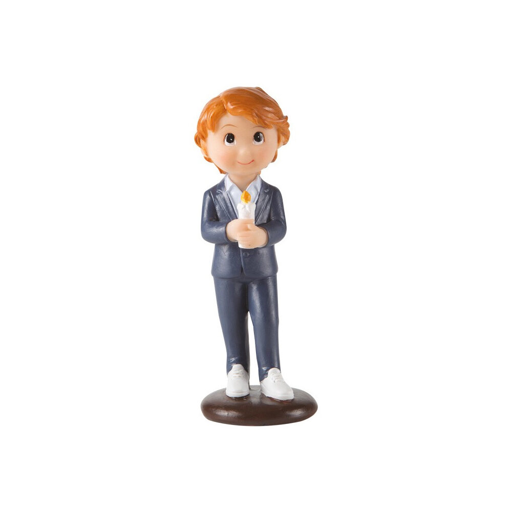 X6ST COMMUNIE JONGEN MET KAARS H10CM POLYSTONE 32067