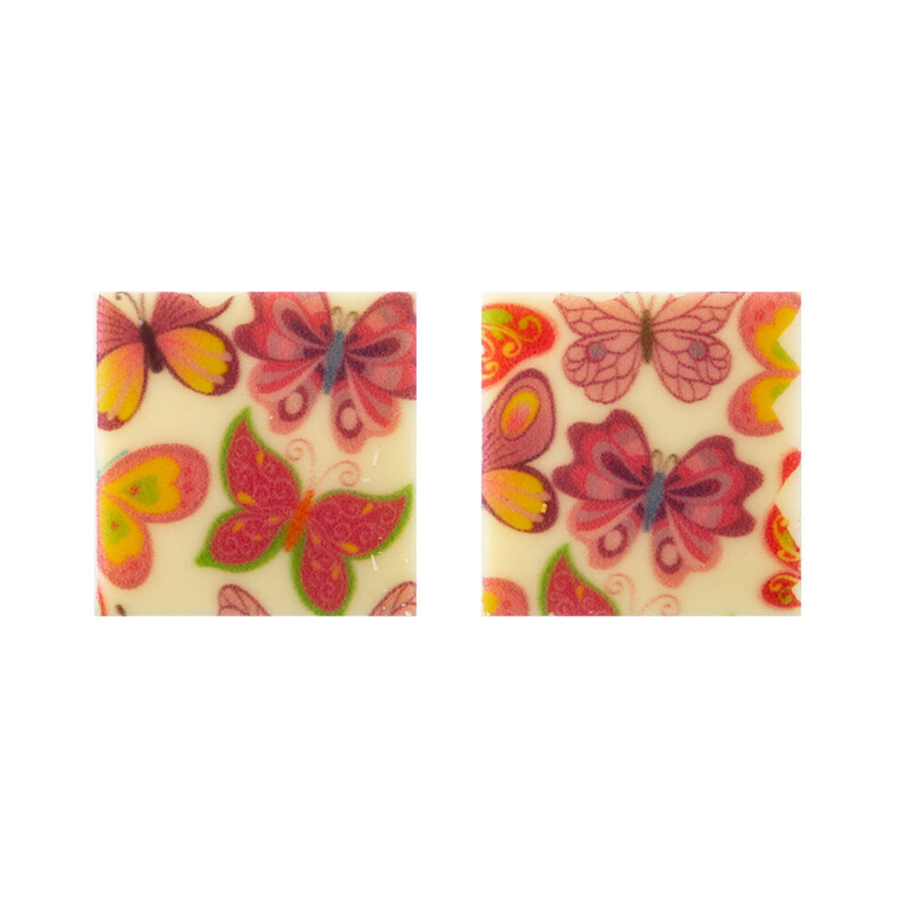 X220PC PLATE PINK BUTTERFLIES 3 X 3CM CHOCOLATE 34003