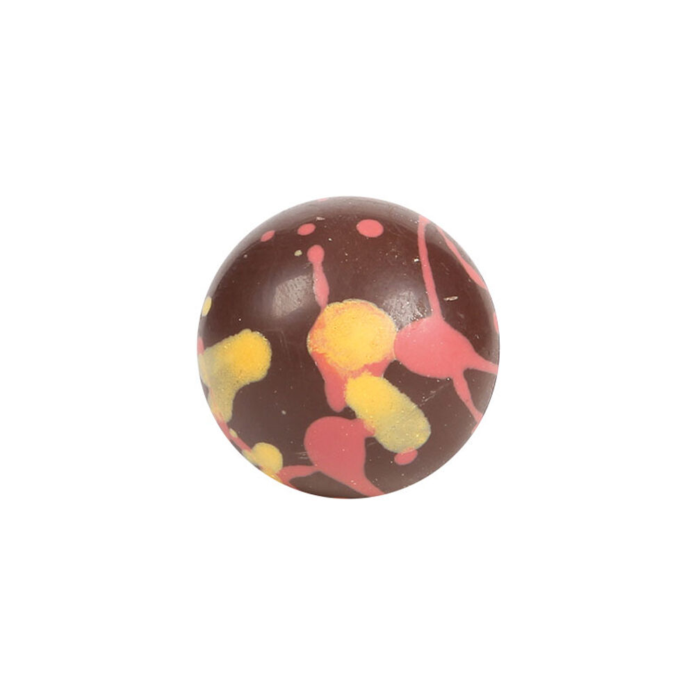 C/96PC BALL ORANGE/YELLOW DOTS DIA 2,8CM 3D CHOCOLAT
