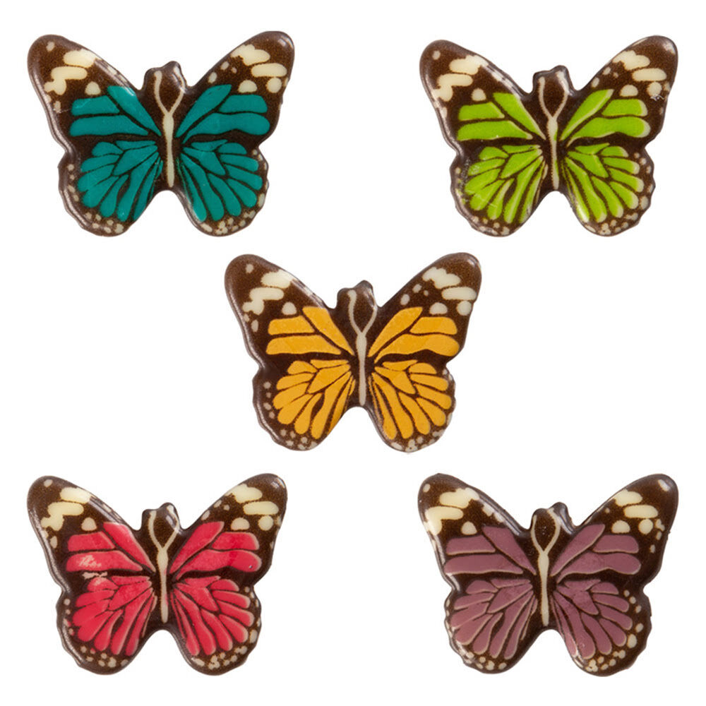 X120PC BUTTERFLY ASSORT. COLOURS 3,6X2,9CM CHOCOLATE 34772