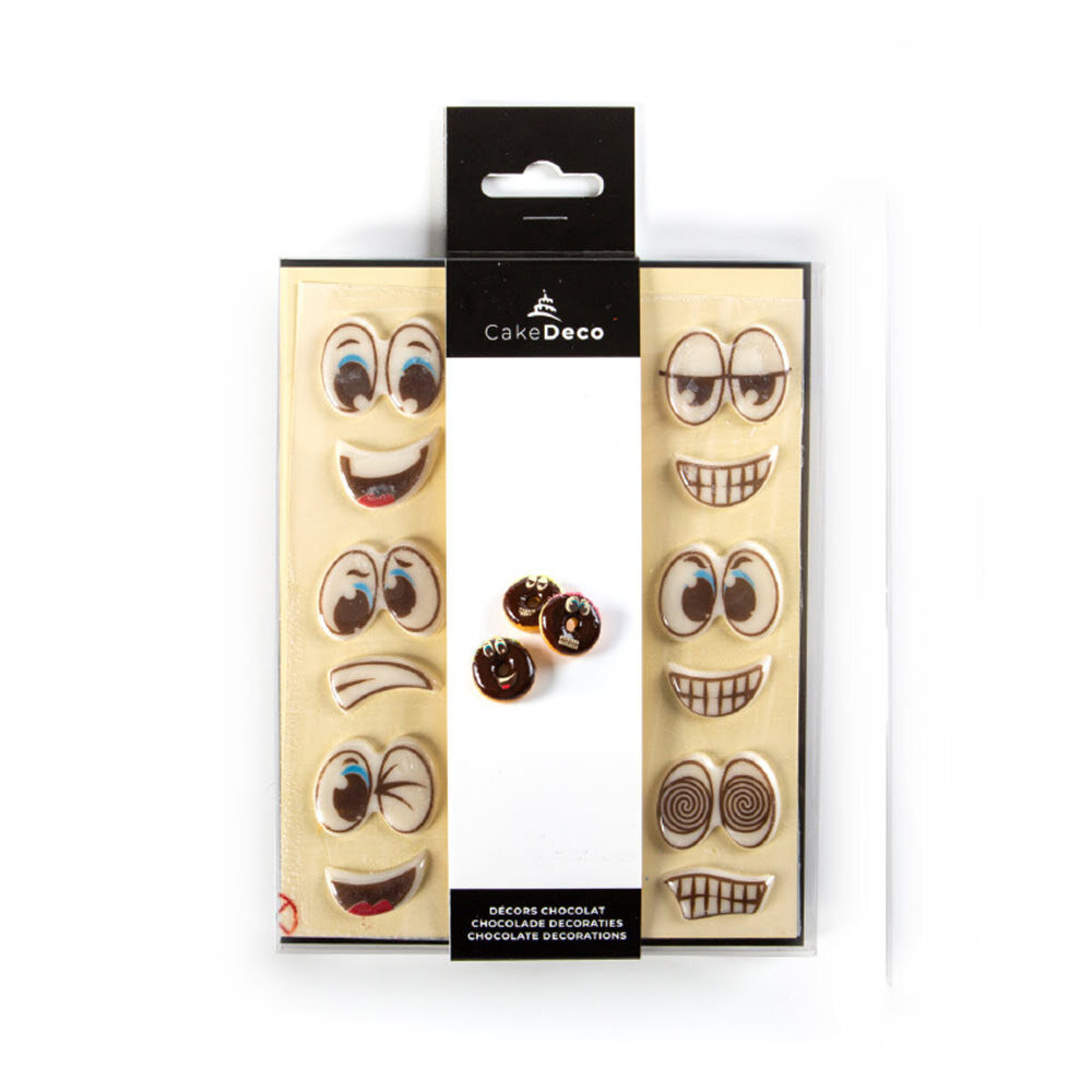 X6ST BLISTERS 9SETS OGEN EN MOND D3,5CM CAKE DECO CHOC.39710
