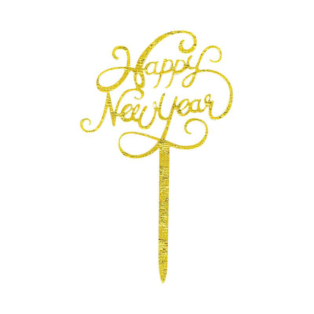C/40PCS HAPPY NEW YEAR ON PICK GOLD H6X4,5CM 59845