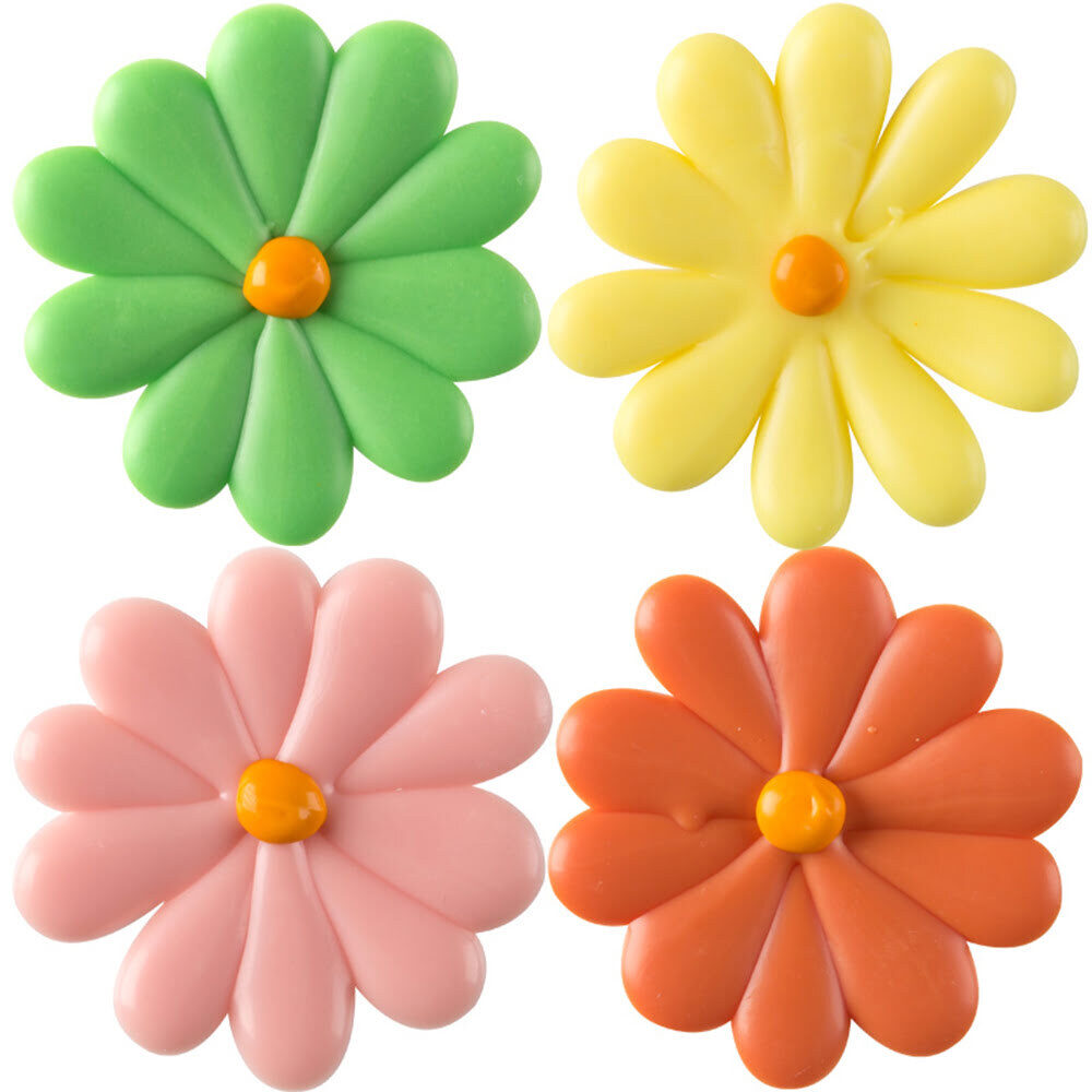 X140PC ASSORTED CHOC FLOWERS 3CM YELL/GRN/PNK/ORANGE  61053