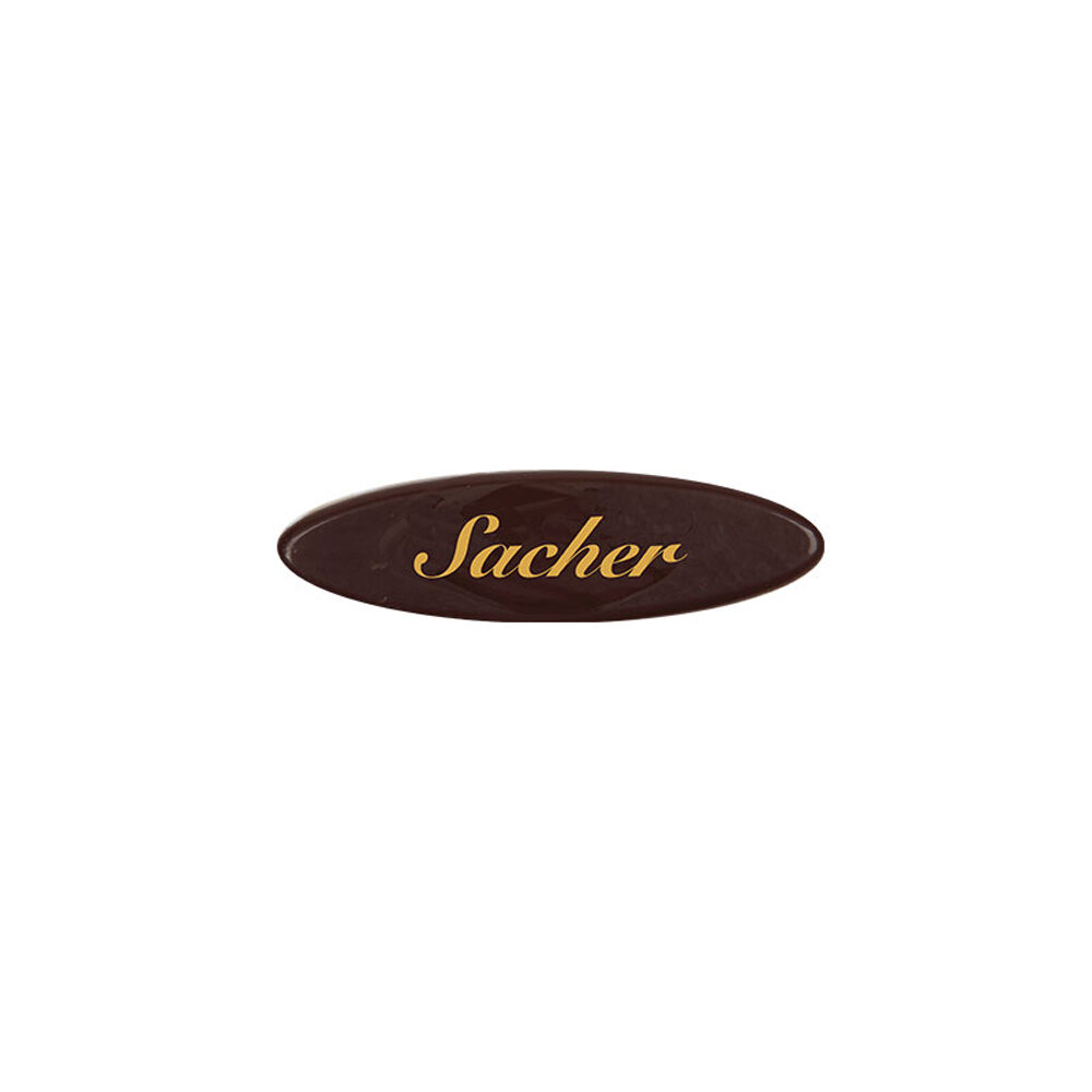 C/300 PC. DARK CHOC. OVAL PLATE 4,5X1,3CM “SACHER” 64046%
