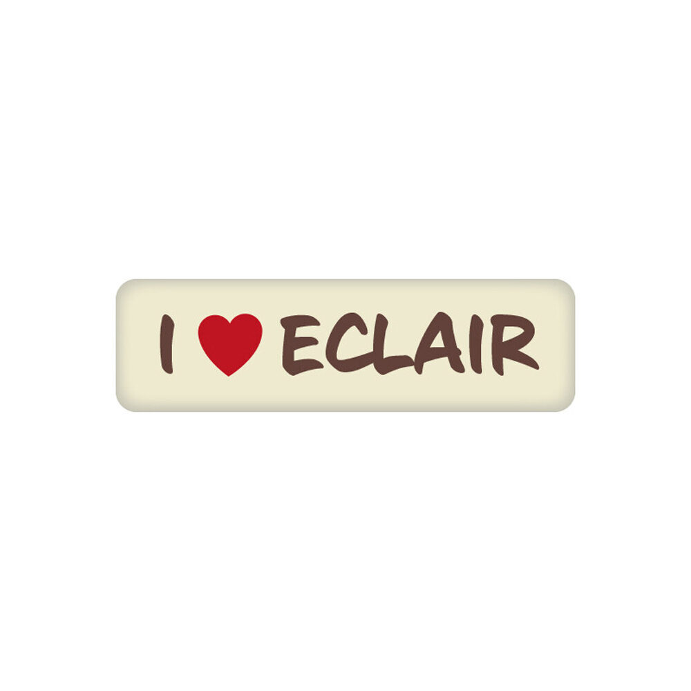 X300 PLAATJE I LOVE ECLAIR L4,5X1,5CM WITTE CHOCOLADE 64207