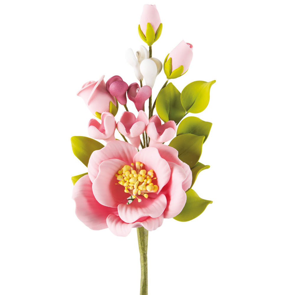 X6PC BOUQUET PINK FLOWERS H10CM DRAGANT 66059