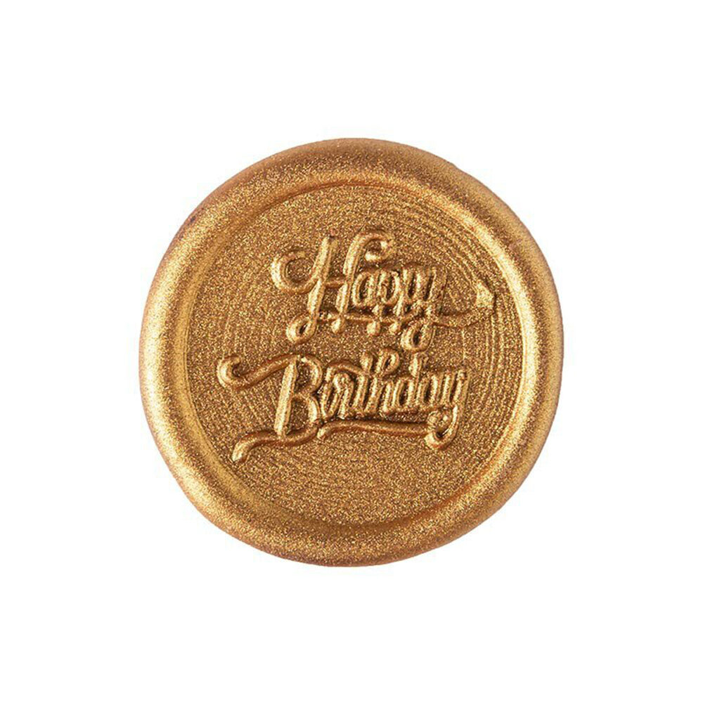 X60ST STEMPEL HAPPY BIRTHDAY GOUD 2D D.3.5CM CHOCOLADE 67009