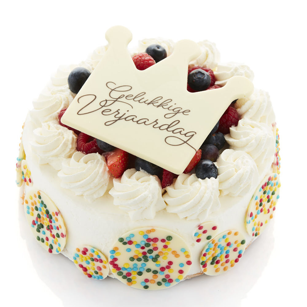 X10ST KROON GELUKKIGE VERJAARDAG 11X12CM WITTE CHOC. 67247