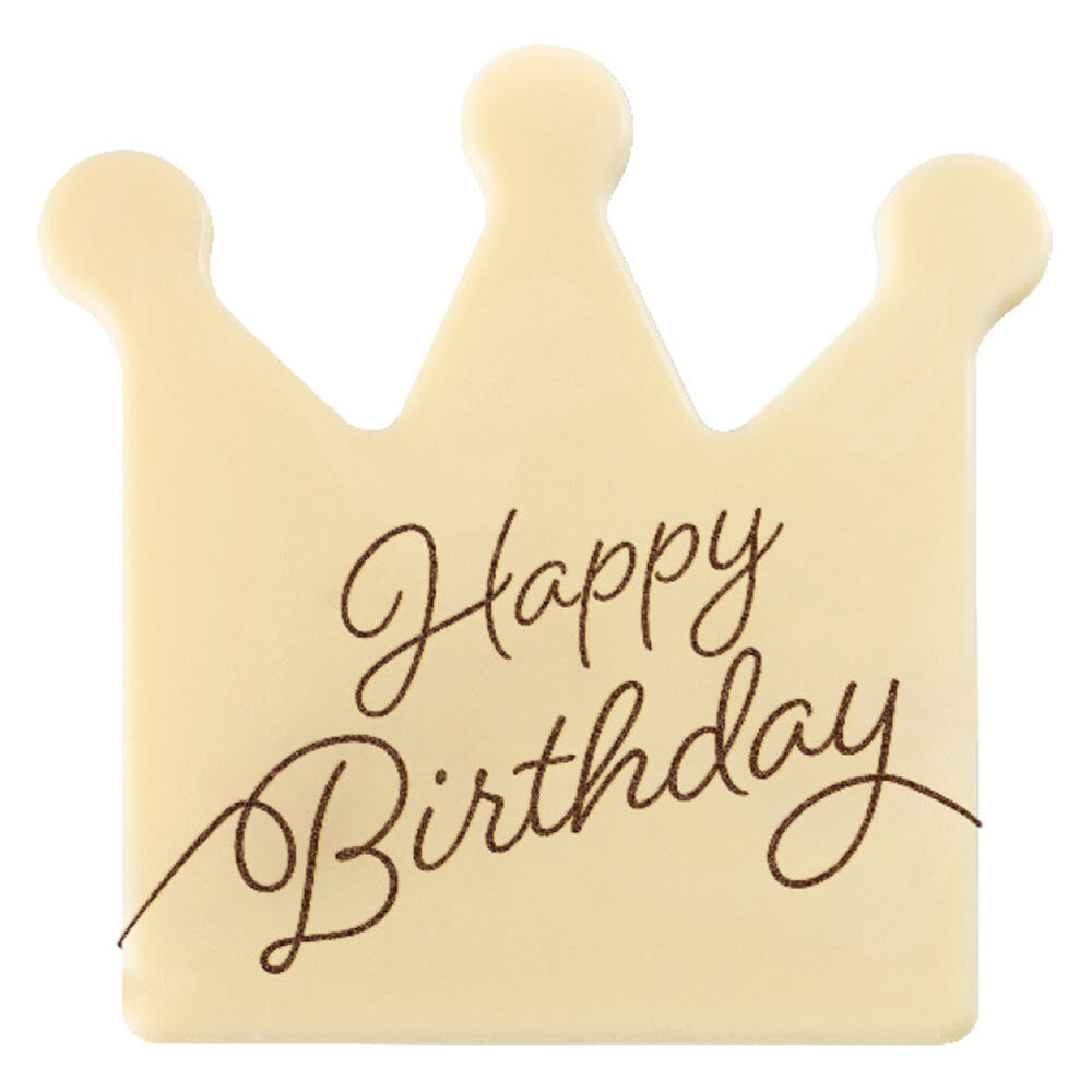 X10PC CROWN HAPPY BIRTHDAY 11X12CM WHITE CHOCOLATE 67248
