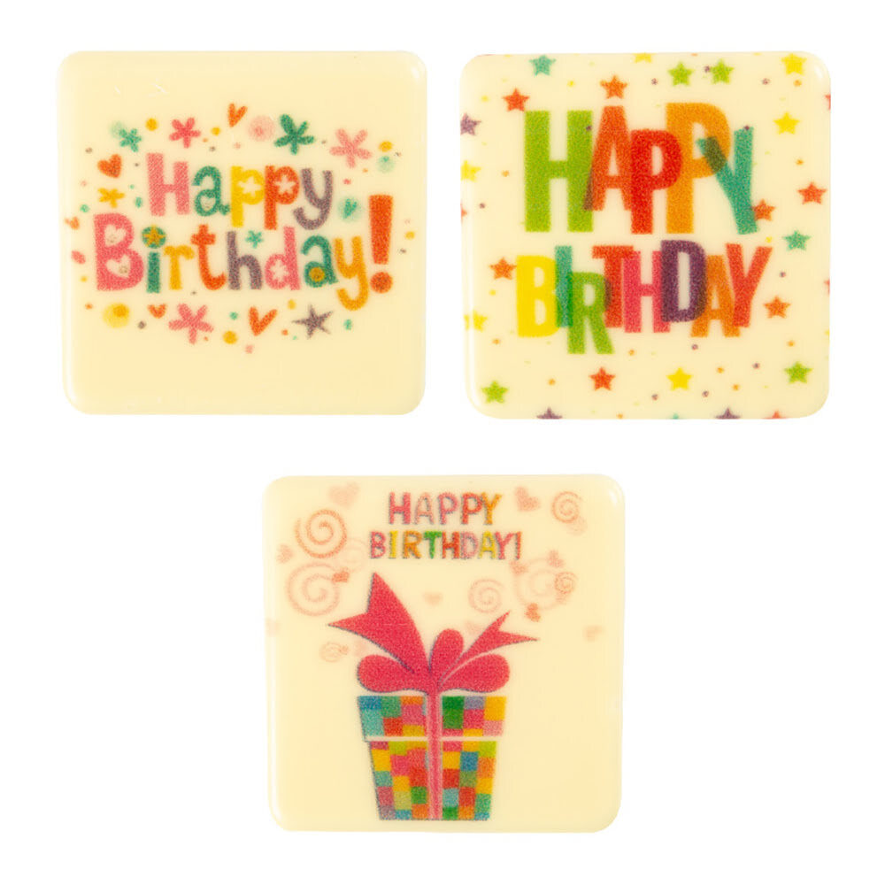 X75PC ASSORTIMENT HAPPY BIRTHDAY 4,8X4,8CM CHOCOLATE 67252