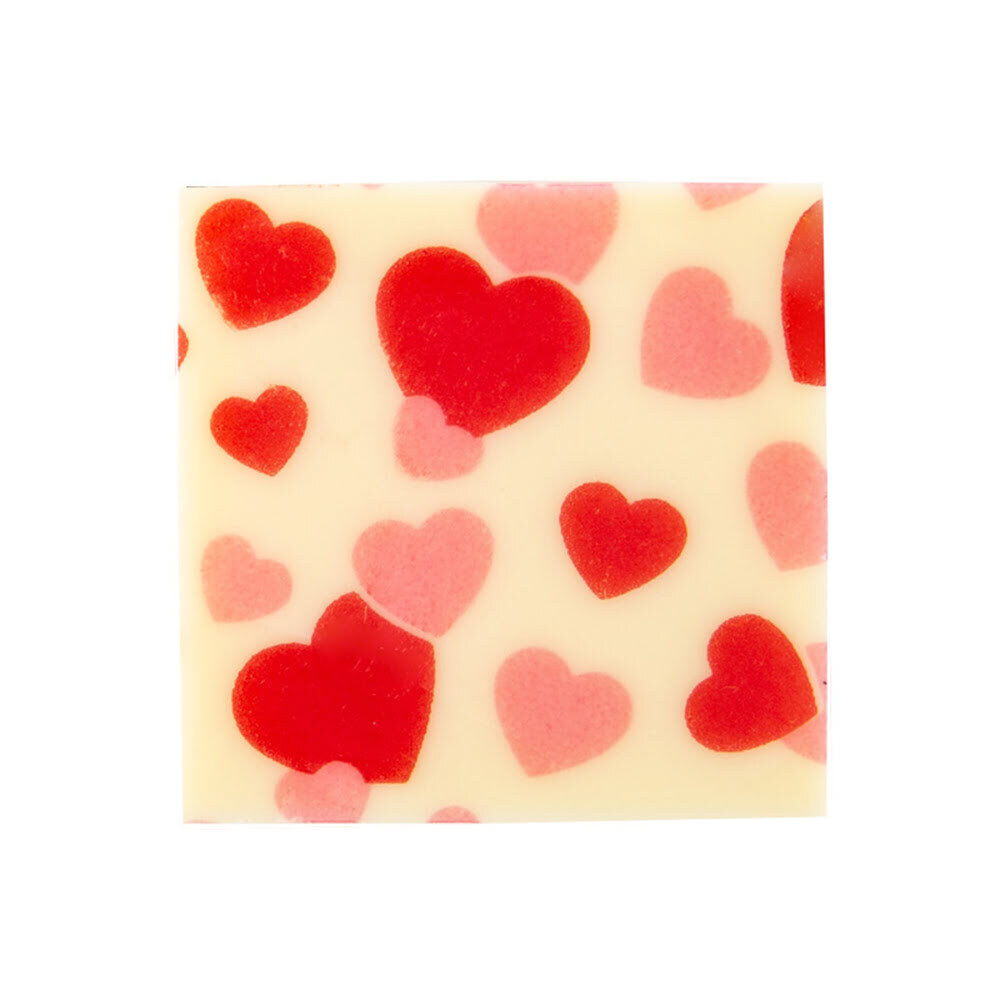 X220PC PLATE LITTLE HEARTS PINK/RED 3X3CM CHOCOLATE 68046
