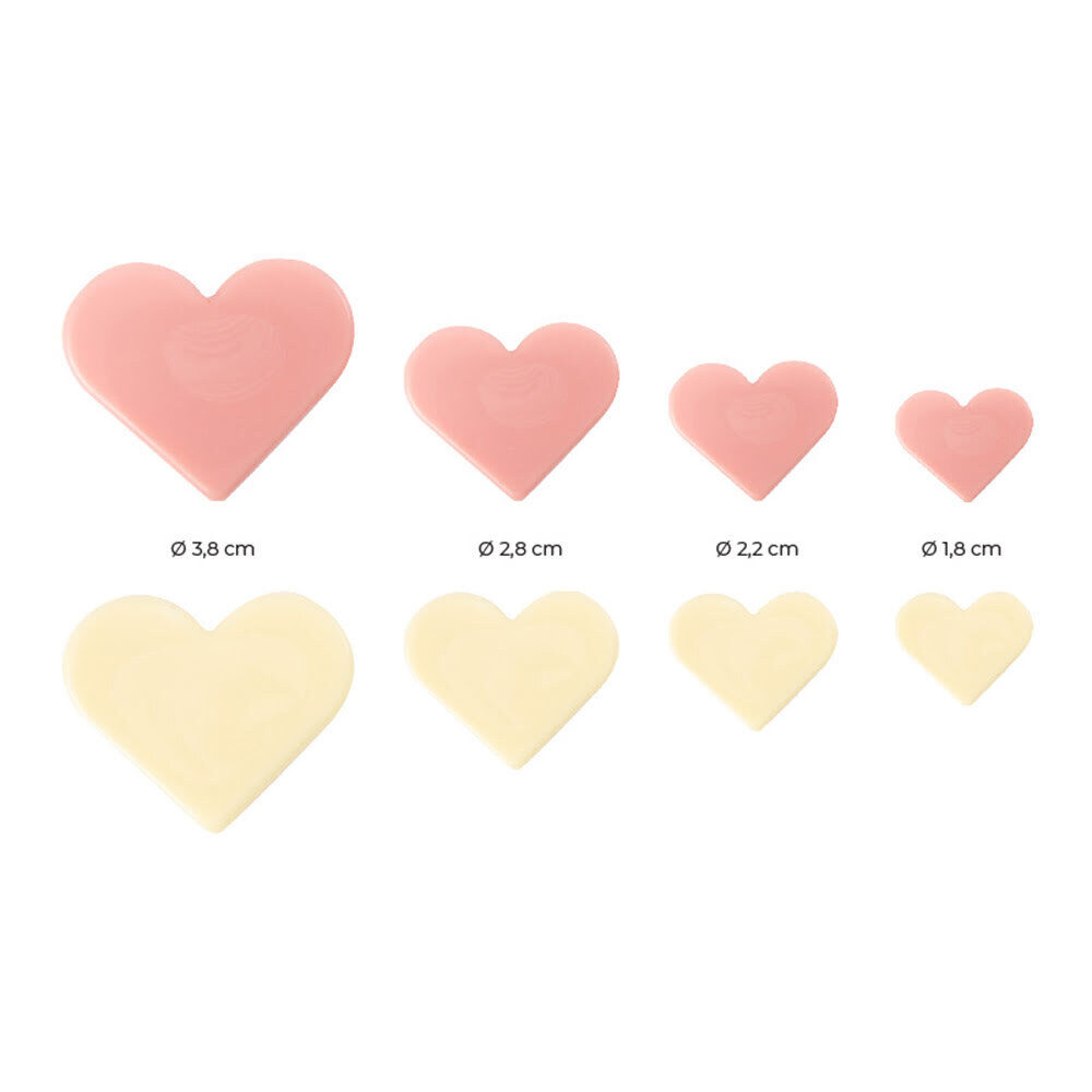 X160PC ASSORTMENT HEARTS PINK/WHITE D.3,8-2,8-2,2-1,8CM CHOC